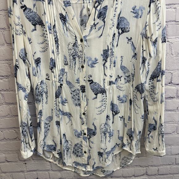 Maeve Fauna Animal Print Long Sleeve Pleated Button Front Tunic Small Wildlife - Picture 3 of 10